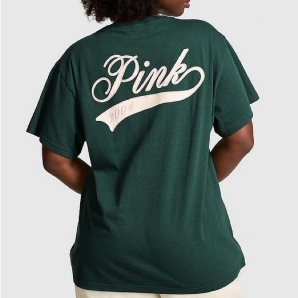 Victoria's Secret PINK Limited Edition Deep Forest Green Campus Tee cotton small
